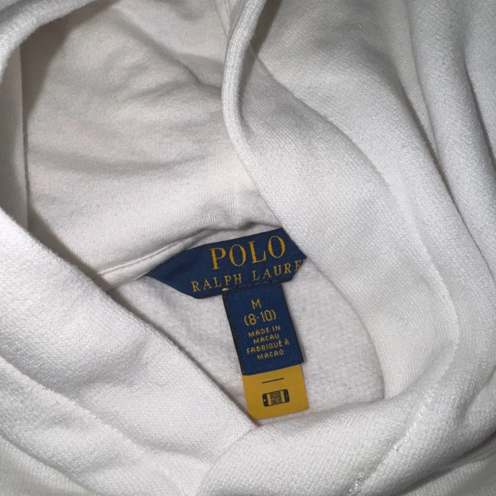 Polo Ralph Lauren Girls White Ski Polo Bear Fleece Hoodie Dress Size M 8-10